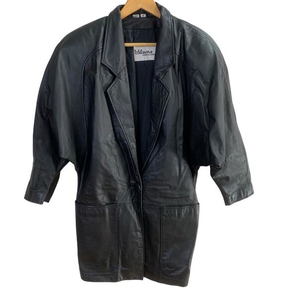 Wilsons Size S Women's Genuine Leather Batwing Sleeves Jacket Black One Button - Picture 1 of 14